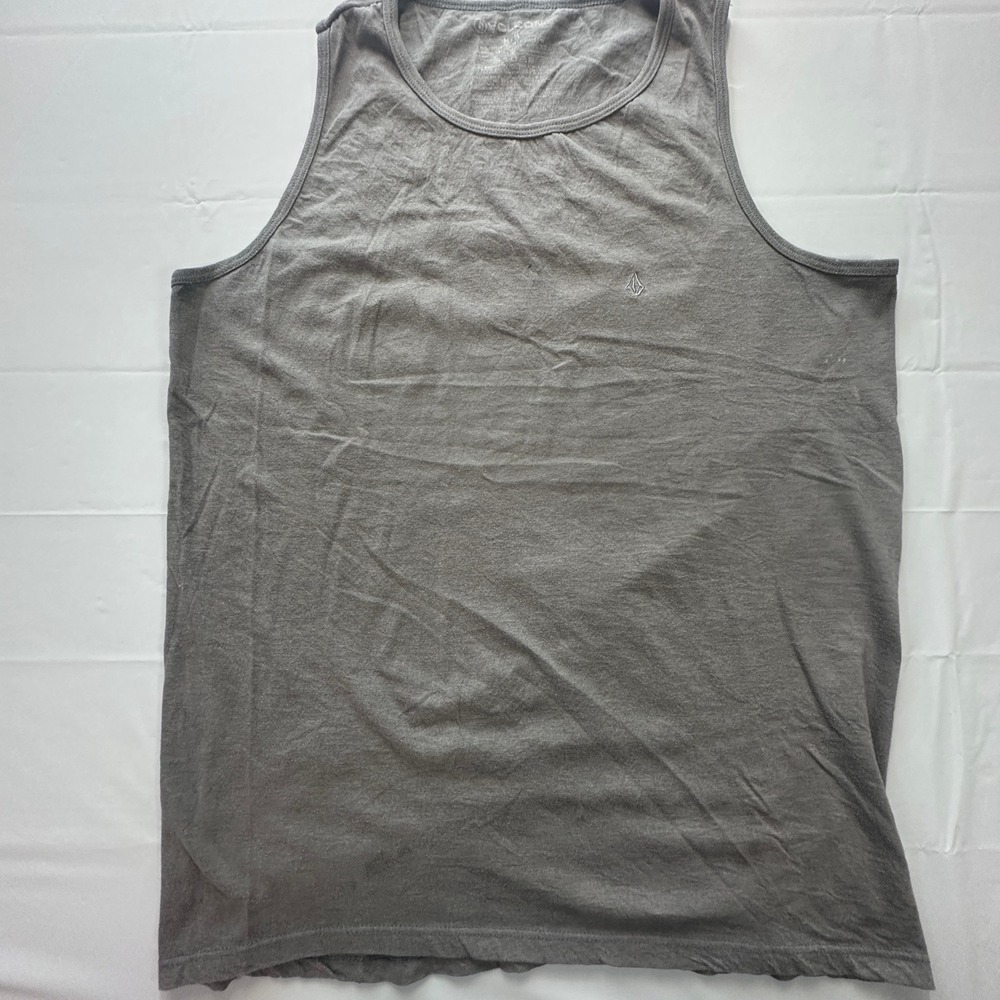 Volcom Mens Tank Top Gray Sleeveless Crew Neck Embroidered Stone Logo Size M